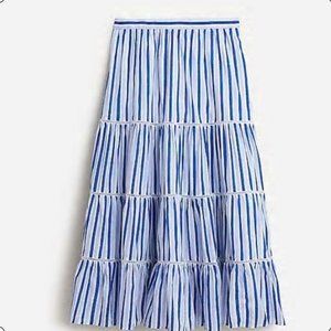 Sexy Tiered Midi Blue/White Striped Skirt